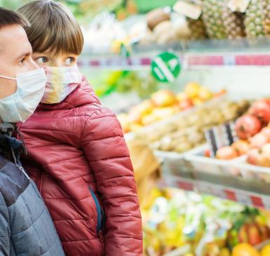 family in supermarket
