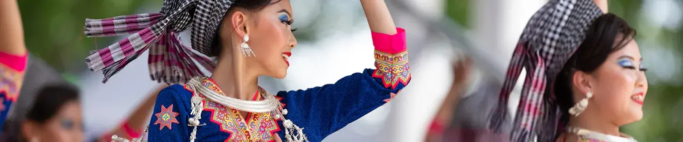 Girls performing Hmong traditional dances at a 2019 Asian Festival in Columbus, Ohio.
