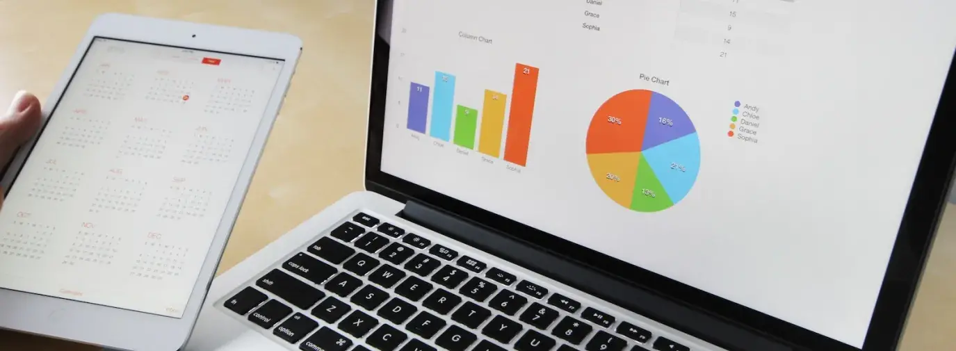Image: financial charts on laptop. Title: Find Fossil-Free Financial Products & Services